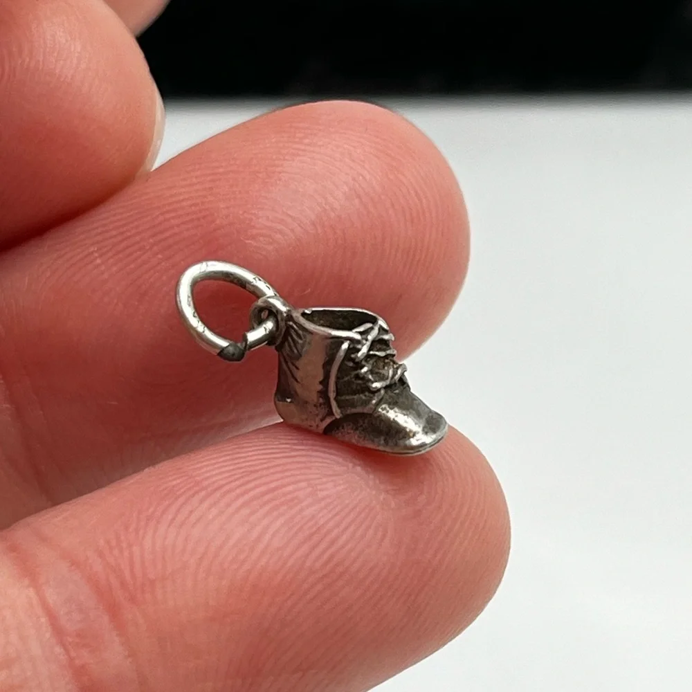 Vintage tiny baby shoe boot Sterling silver charm pendant